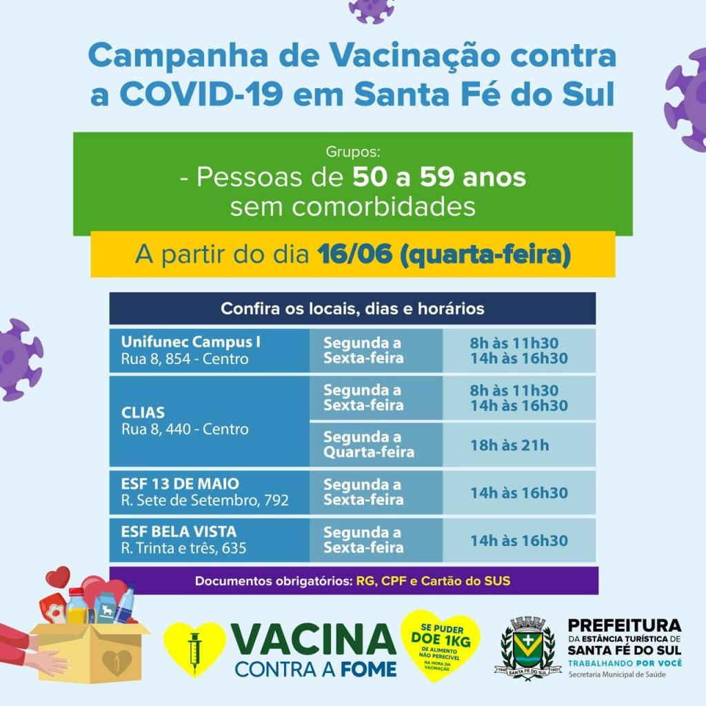 Santa Fé do Sul inicia vacinação contra Covid-19 de pessoas com mais de 50 anos