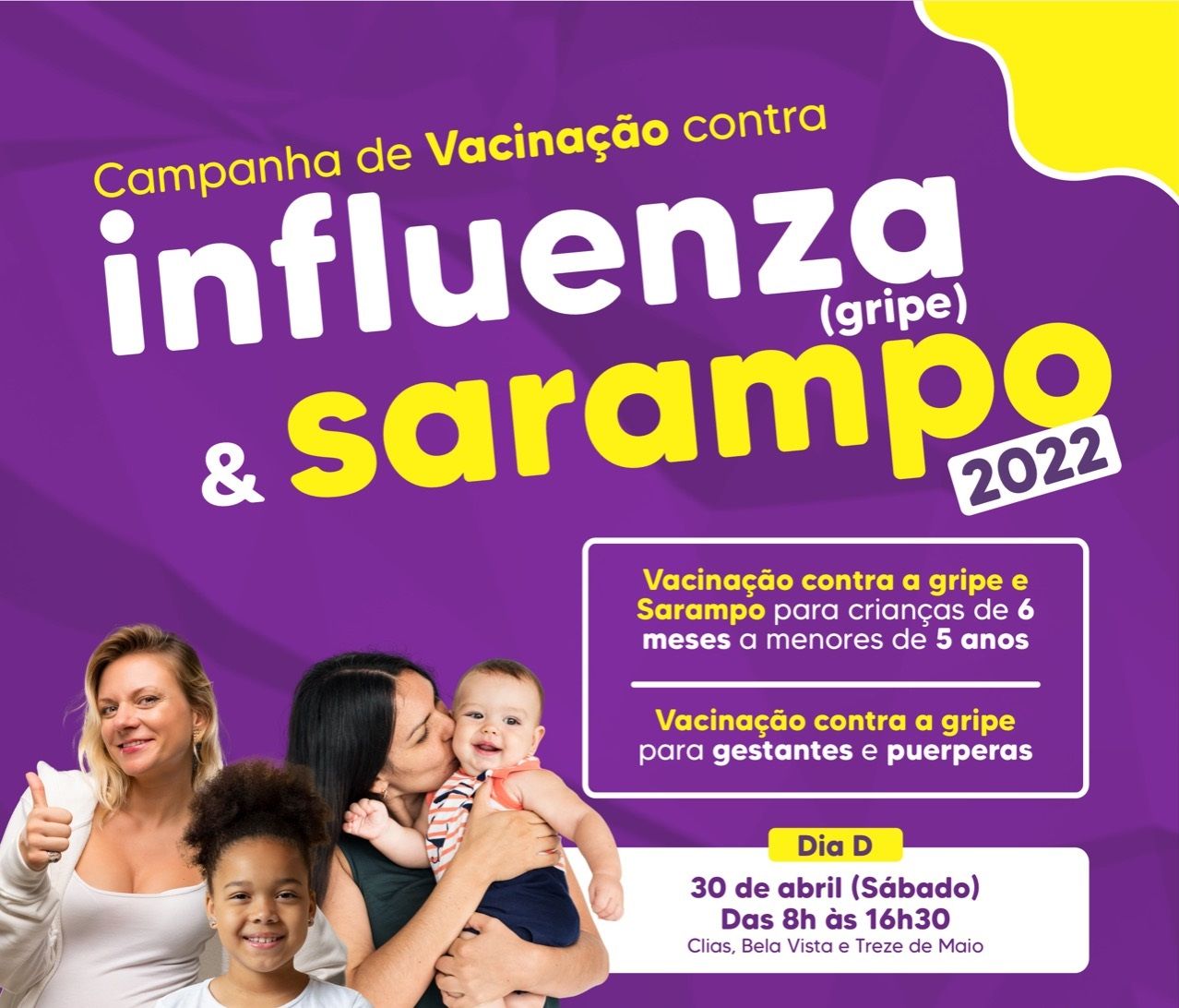 Santa Fé do Sul irá realizar Dia D de Vacinação contra gripe e sarampo no sábado, dia 30 de abril
