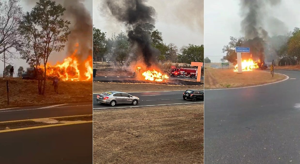 VÍDEO: Motorista tenta salvar veículo ao perceber incêndio em carga de feno