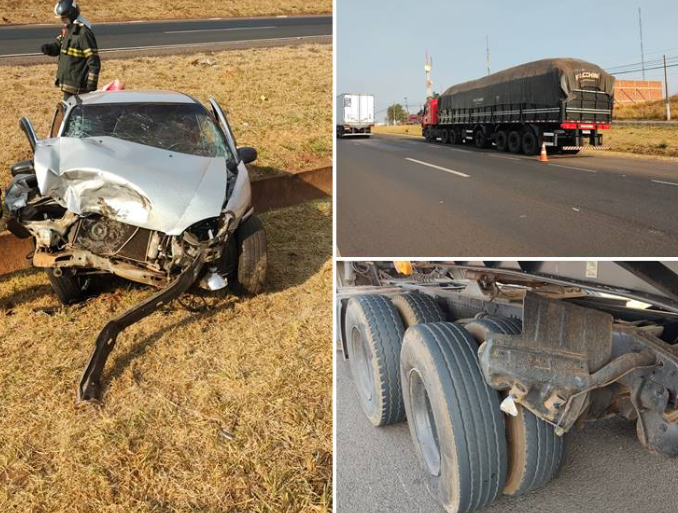 Mulher morre após carro em que estava bater na lateral de uma carreta na Rodovia Euclides da Cunha em Jales