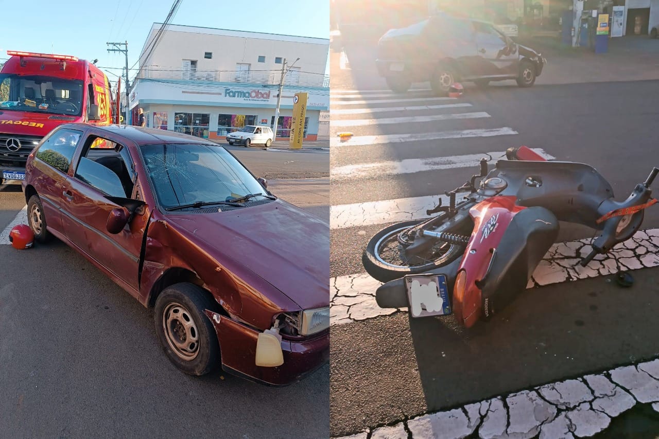 Carro bate em moto e deixa duas pessoas feridas em Avenida de Santa Fé do Sul