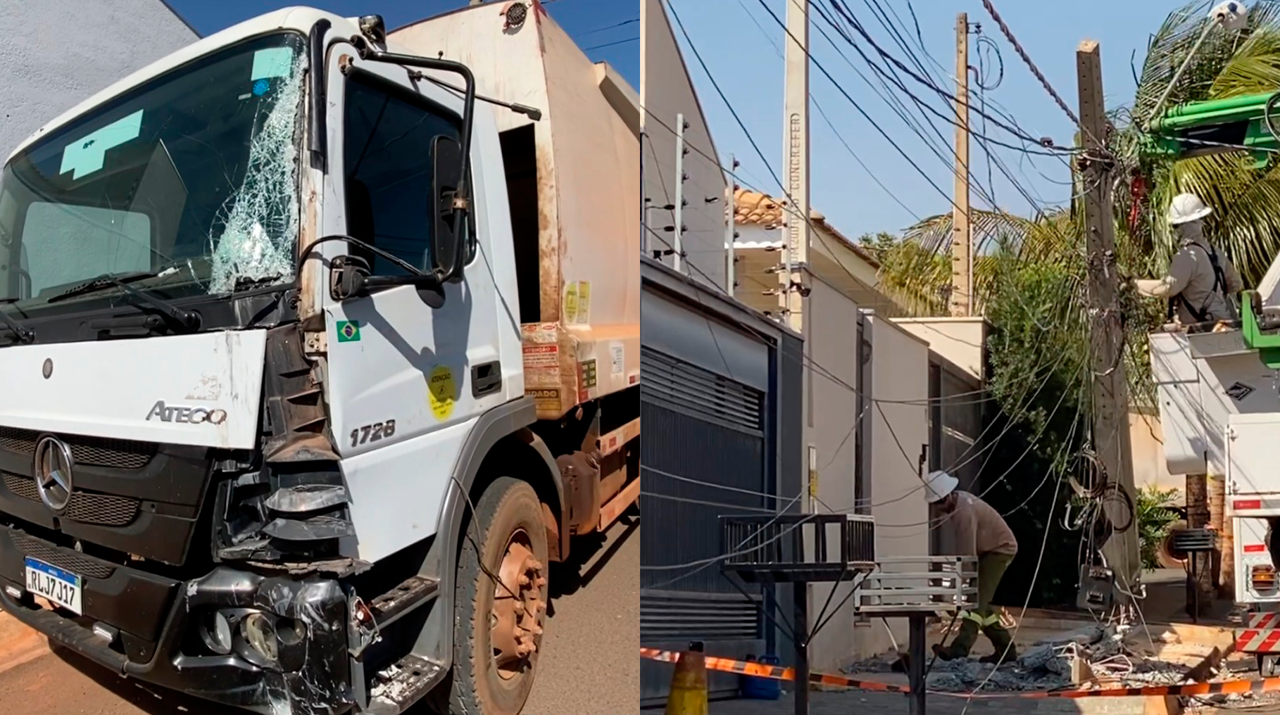 Motorista de caminhão de lixo passa mal ao volante e bate em poste em Santa Fé do Sul