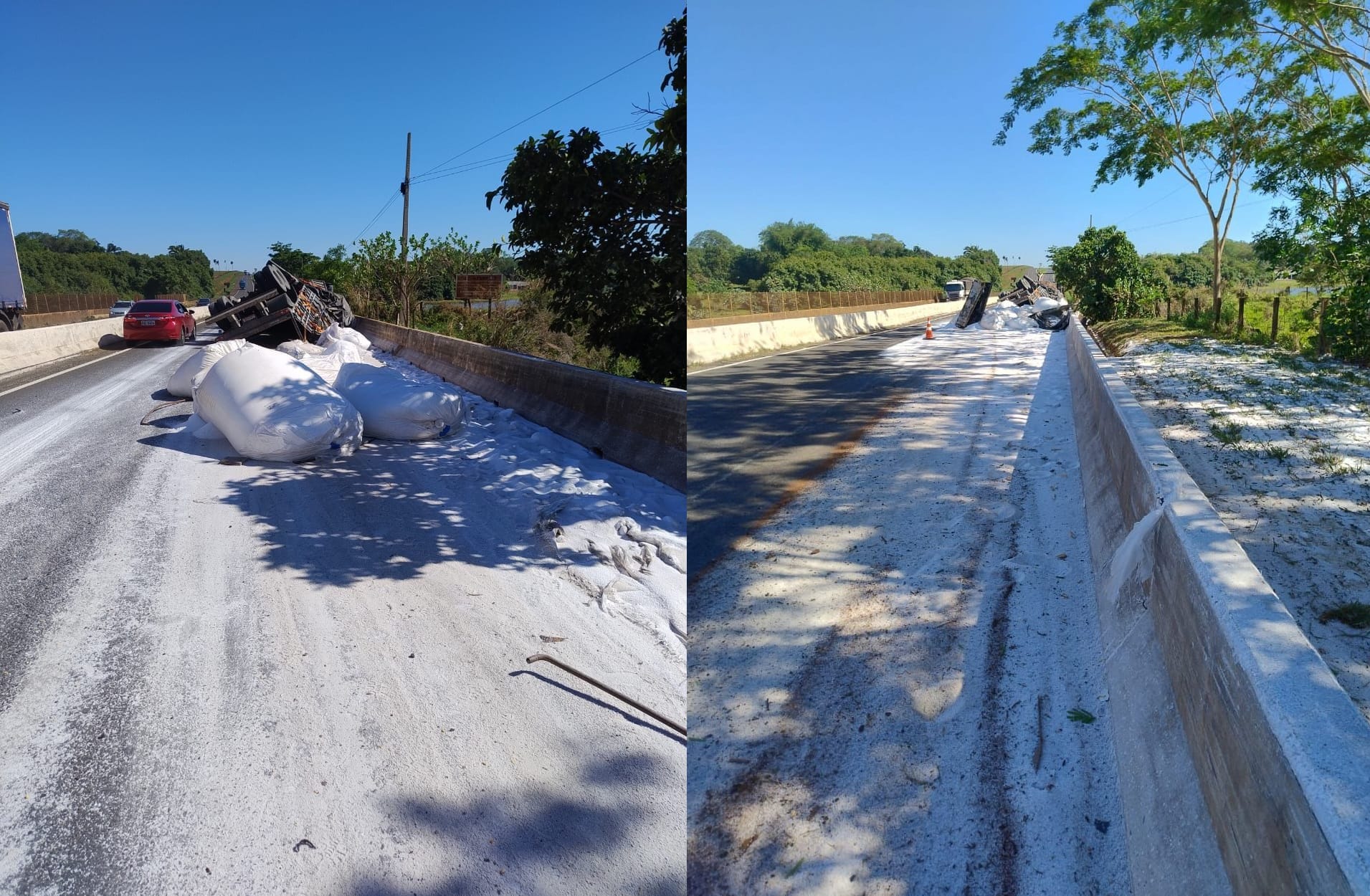 Serviço de Água e Esgoto adota medidas de segurança após tombamento de caminhão com ureia em Santa Fé do Sul