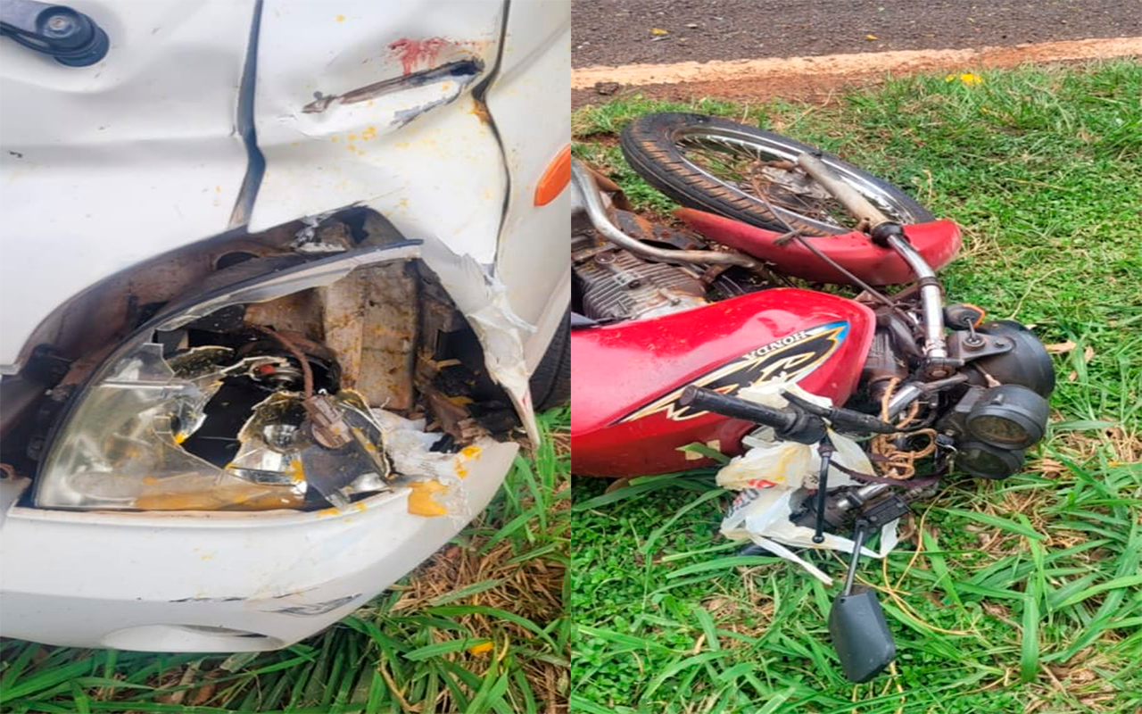 Idoso fica gravemente ferido após colisão frontal entre moto e caminhão em Santa Fé do Sul