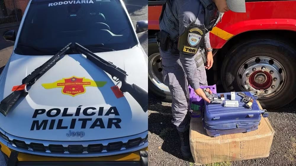 Polícia Rodoviária apreende armas e anabolizantes avaliados em mais de R$ 15 mil na SP-310, em Rio Preto