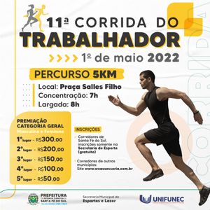Santa Fé do Sul irá realizar Corrida do Trabalhador no dia 1ª de maio. Veja como participar