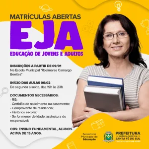 Secretaria da Educação abre matrículas para a Educação de Jovens e Adultos (EJA)