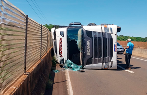 Carreta carregada com gado tomba na rodovia Euclides da Cunha em Santa Fé do Sul