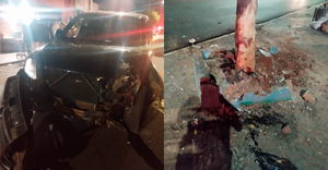 Jovem perde controle de caminhonete, invade canteiro central e bate em árvore em Santa Fé do Sul