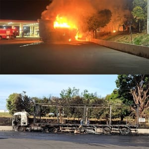 Carreta carregada com papelão pega fogo e mobiliza bombeiros em Santa Fé do Sul