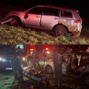 Pai e filhos de 3 e 10 anos são socorridos após acidente de carro em de Santa Clara D'Oeste