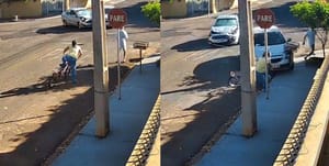 VÍDEO: Acidente entre dois carros assusta moradores e deixa ciclista ferida em Santa Fé do Sul