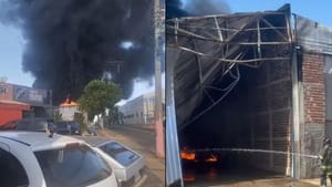 Incêndio de grandes proporções destrói borracharia e atinge casa em Jales