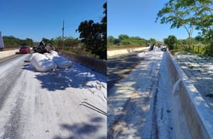 Serviço de Água e Esgoto adota medidas de segurança após tombamento de caminhão com ureia em Santa Fé do Sul