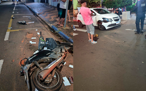 Acidente grave entre carro e moto deixa homem ferido no centro de Jales