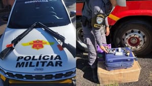 Polícia Rodoviária apreende armas e anabolizantes avaliados em mais de R$ 15 mil na SP-310, em Rio Preto