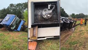Caminhão-tanque tomba e derrama diesel em córrego em Nhandeara